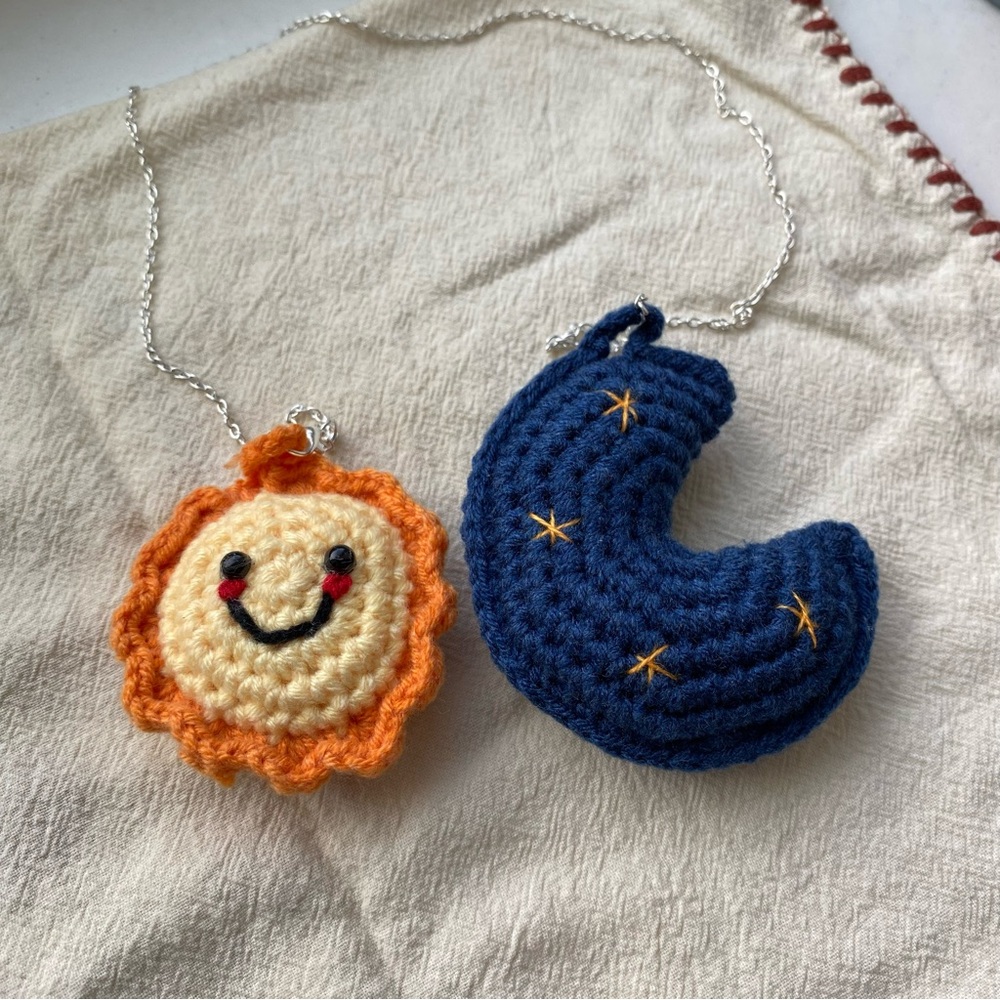 Handmade Crochet Sun and Moon Baby Shower Gift Car Decor Kids Gift Birthday Gift